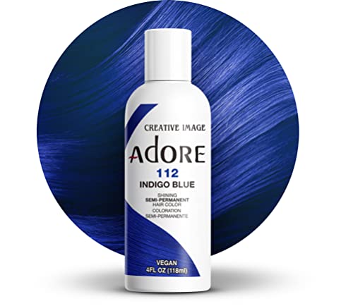 Adore Semi Permanent Hair Color - Vegan and Cruelty-Free Blue Hair Dye - 4 Fl Oz - 112 Indigo Blue (Pack of 1)