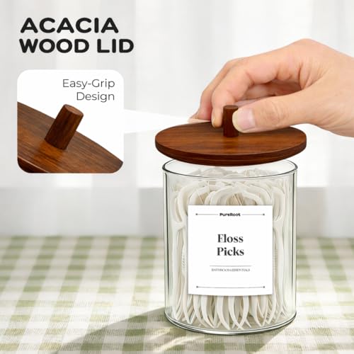 Glass Q-Tip Holder with Acacia Lid, 2-Pack (10oz & 15oz)
