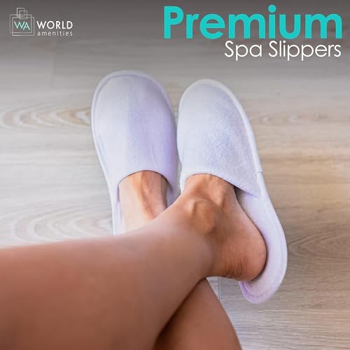 World Amenities | Premium Spa Slippers Bulk Unisex | Closed Toe, Individually Wrapped | Hotel Slippers Travel Amenities Ultra Soft