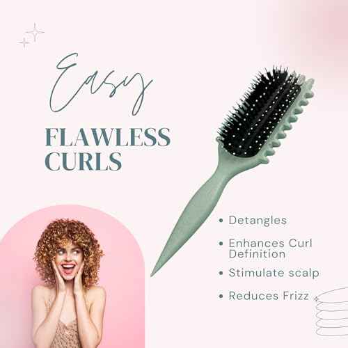 Curling Brush for Curly Hair (green) ? Detangling & Defining Brush for Coily, Thick, Anti-Frizz Styling Tool for Volume, ? Ideal for Natural Hair Women & Kids.