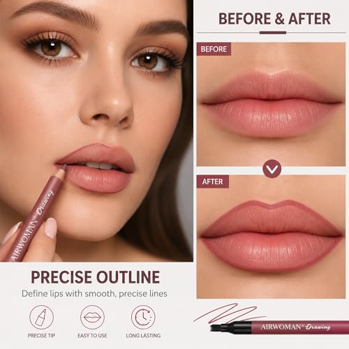 8 Matte Lip Liner Pencils Set with Blending Brush