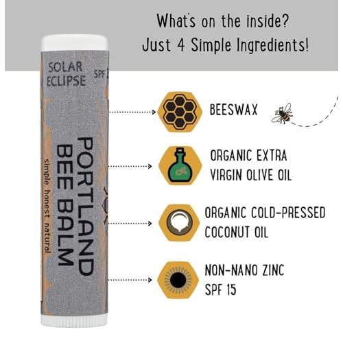 Portland Bee Balm Solar Eclipse All Natural Handmade Beeswax Based SPF 15 Lip Balm, 3 Count