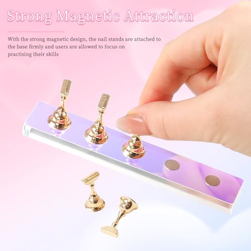 ANGNYA Nail Stand for Press on,2 Set Aurora Nail Holder for Painting Nails Press on Nail Stands Fake Nail Stand with 96 Pcs Reusable Sticky Putty for Nail Art Display Home & Salon Use