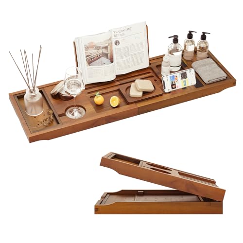 Premium Teak Expandable Bath Tray, 28-41 inches