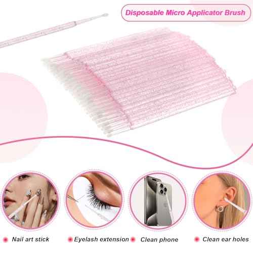 200PCS Disposable Eyelash Extension Kit for Professionals ? Lash Spoolie Brushes, Micro Swabs, Mascara Wands, Lip Brushes for Eyelash Extensions, Tattoo, Lipstick Application(Crystal Pink)