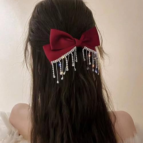 Bow Hair Clips for Women Girls Large Hair Bow Clips Elegant Rhinestones Bow for Hair Accessories Bows Satin Ribbon Hair Bows Barrette Clip Bowknot Hair Bow Decorating Party Performance Prom Hair Bow