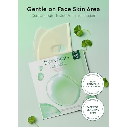 bewants Cica Collagen Hydrogel Jelly Mask with Centella Asiatica, Aloe Vera, Cucumber Extract ? Moisturizing Face Sheet for Soothing, Firming, and Radiance (4 Packs)