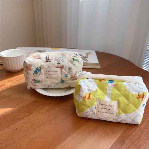 uekeboag Cute Small Quilted Cotton Makeup Pouch for Women and girls,Coquette Quilted Toiletry Bag,Animal Coquette Mini Bag, Kawaii Travel Cosmetic Bags(05Puppy)