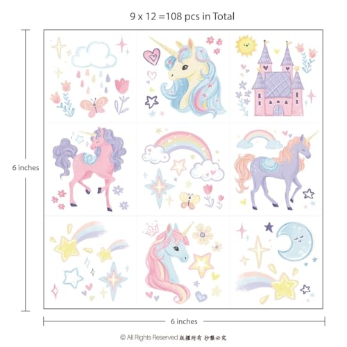 108pcs Unicorn Temporary Tattoos Party Favors