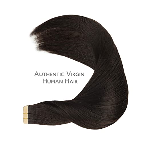 Wennalife Dark Brown Tape-In Human Hair Extensions 20pcs, 18 Inch, 50g - Remy Straight Hair