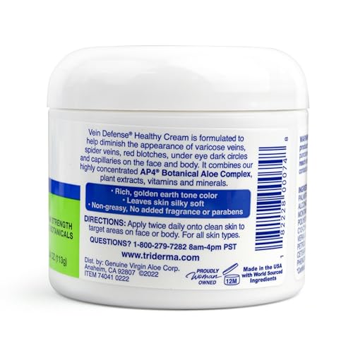 TriDerma Vein Defense Healthy Cream, Helps Improve the look of Spider Veins, Broken Capillaries, Red Blotches and Under Eye Dark Circles 4 oz