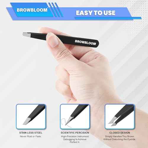 4Piece Set of Professional Tweezers for Women Facial Hair, Black Stainless Steel Precision Tweezer for Ingrown Hair, Eyebrow Tweezers for Men Comes in Carrying Pouch (Black Set)