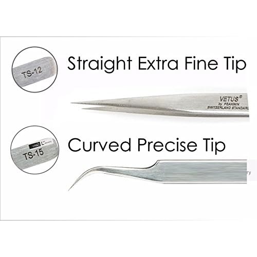 Best Pair VETUS TS12 TS15 Precise Straight Curved Tweezers For Eyelash Extension (one pair)