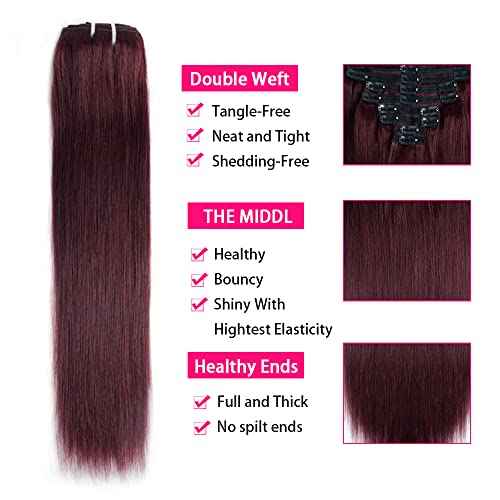 Nvnvdij Straight Clip in Hair Extensions Remy Human Hair 8pcs Per Set with 18Clips Double Weft Clip in Human Hair Extensions Real Human Hair For Women (18 Inch #99J)