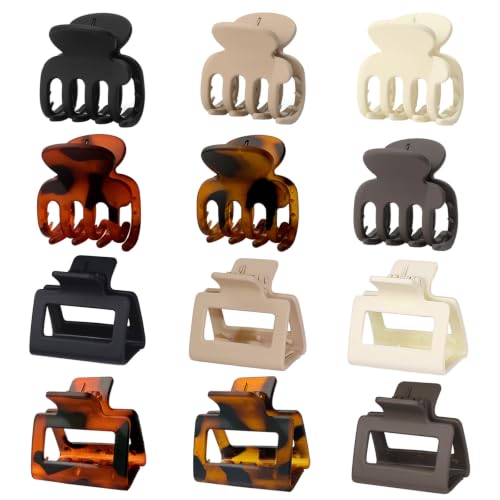 12-Piece Hair Claw Clips Set for Fine Hair | Strong Hold Matte