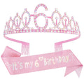 Canitor 6 Years Old Birthday Girl Crown Tiara & Sash Set with Headband Gift