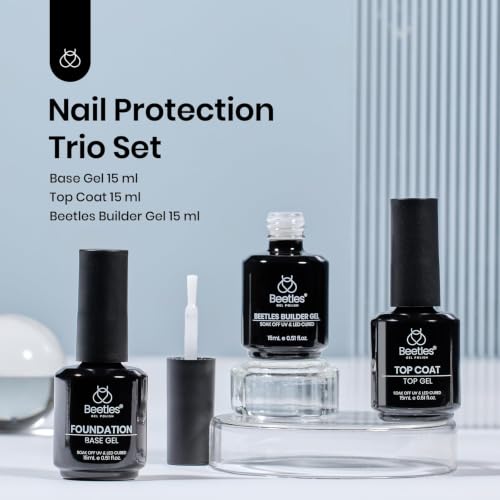 Beetles Builder Nail Gel & Top Coat Set - White Gel, 3 Pieces, 15ml L-White-3