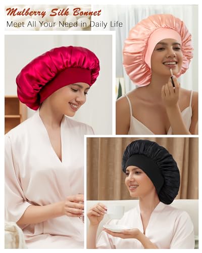 Choshion Set of 2 Mulberry Silk Sleep Bonnet for Women - Reversible, Premium Hair Protection