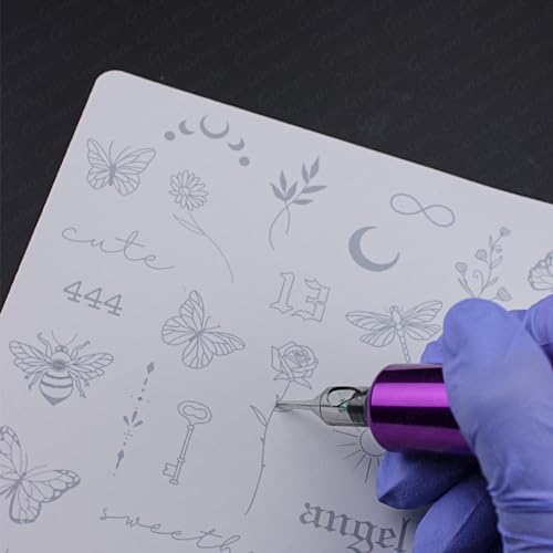 3pcs Pink Tiny Tattoos Practice Skin Silicone Tattoo Skin Tiny Tattoo Stencil Over 80 Pattens Fine Line Practice Sheet