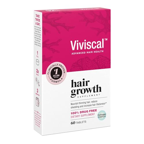 Viviscal Hair Growth Supplements for Women to Grow Thicker, Fuller Hair, Clinically Proven with Proprietary Collagen Complex, 60 Count (Pack of 1), 1 Month Supply