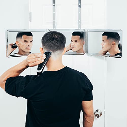 3-Way Trifold Mirror for Self Hair Cutting with Adjustable Hooks