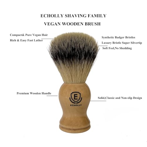 Premium Shaving Brushes For Men by Echolly-Super Strong NO Shed Bristle Wood Handle Shave Brushes-Wood Handle Legacy Shave Brush-Rich and Fast Lather Shaving Cream Brush (Classic Beech)