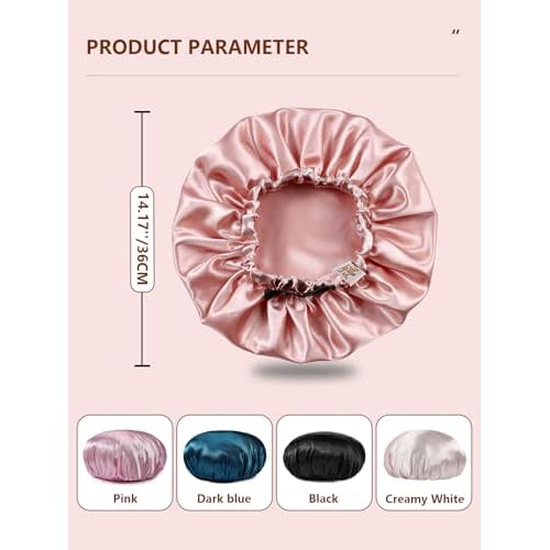 Years Calm Silk Bonnet for Sleeping Women, Double Layer Satin, Ajustable Elasticity Band£¬ Hair Satin Bonnet for Sleeping - Sleep Shower Caps (Light orange, One Size)
