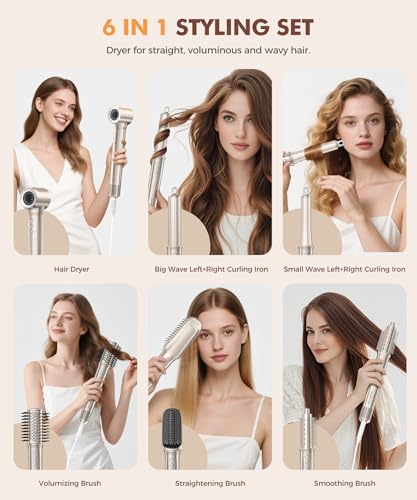 6-in-1 Hair Dryer Brush with Ionic Technology, Fast Drying & Curling, Gold