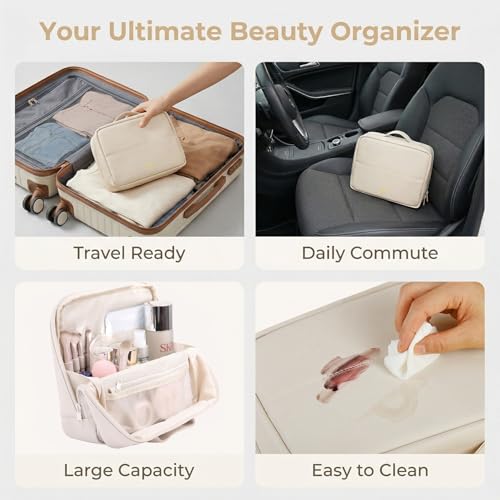 Wnnideo Standing Makeup Bag - Large Capacity Linen Cosmetic Organizer