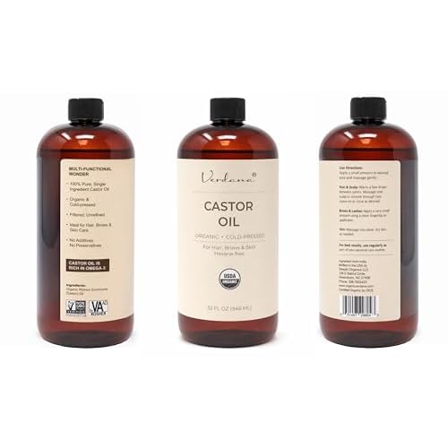 Verdana Organic Castor Oil, Cold Pressed & Hexane Free ? For Hair & Scalp Care, Eyelashes, Eyebrows & Skin Care ? USDA Certified, Pure & Natural ? 32 fl oz