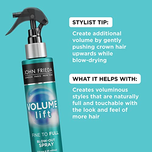 John Frieda Volume Lift Blow-Out Spray, Lightweight Volumizing Blow-Out Spray with Air-Silk Technology for Fine or Flat Hair, Adds Long-Lasting Volume, Texture, and Body for Thin hair, 4 Oz