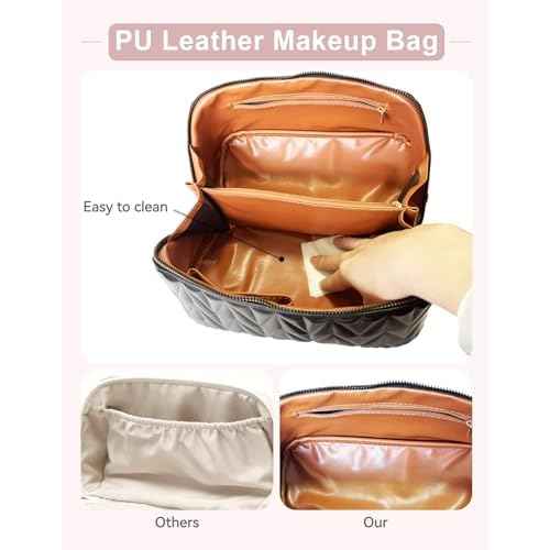 Travel Makeup Bag for Women, Large Capacity Cosmetic Bags for Girls, Compact Pouch Make up Organizer, Waterproof Toiletry Bag with Divider and Handle (Black)