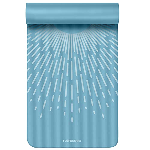 Retrospec Solana Yoga Mat 1" Thick w/Nylon Strap for Men & Women - Non Slip Exercise Mat for Home Yoga, Pilates, Stretching, Floor & Fitness Workouts, Blue Mist