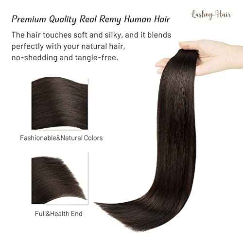Lashey Tape in Hair Extensions Human Hair, 14 inch Dark Brown Straight Remy Hair Extensions Tape in 20pcs 50g