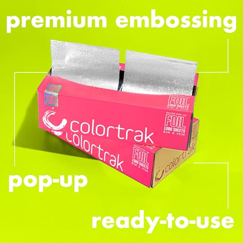 Colortrak Embossed Sheets Silver Aluminum Foil Pop-up Dispenser, 1000 Pre-cut Sheets Non-slip Textured for Hair Foil Coloring and Highlighting Applications, Silver, 5 x 11