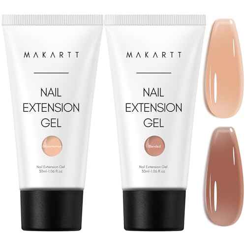 Makartt Poly Nail Gel Set: Nude & Dark Almond Gel Builder for Extension Neutral Colors Nail Strengthener 3D Diy Hard Gel for Nails Manicures Home Salon-2PCs 30ML