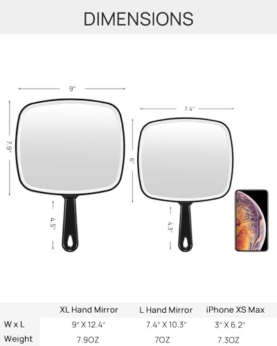 OMIRO Handheld Mirror - 10.3 x 7.4 Inch Black Rectangular Mirror for Personal Grooming