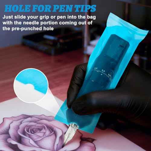 200Pcs Blue Tattoo Machine Covers & 4 Black Grip Tape, 7.2 X 2.5 Inch Disposable Professional Sealable Tattoo Pen Covers Supplies and Accessories