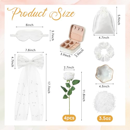 Kacctyen 16 Pcs Bride Gift Basket Ideas Bridal Shower Gifts Boxes Include Wicker Basket Bride Makeup Bag Slippers Pearl Headband Jewelry Box Hair Bow Veil and More for Bridal Stuff Engagement Gifts