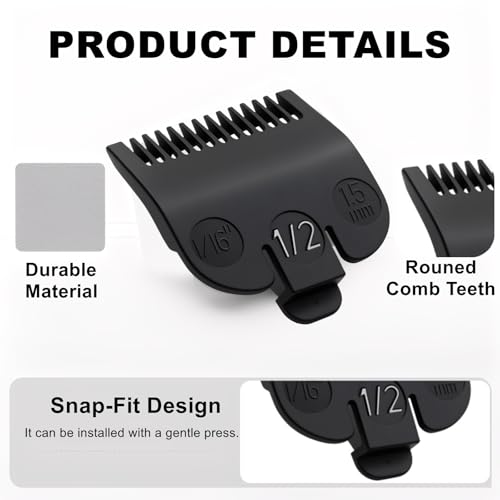 6 Pack Compatible with Wahl 1/2 Clipper Guard,Trimmer Guard Replacement Compatible with Most Wahl Clippers,Clipper Guide Comb #3137-101,#1/2-1/16",1.5mm Black.