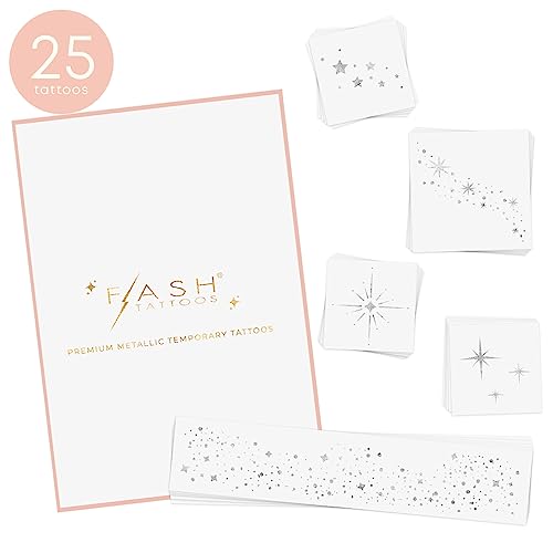 Flash Tattoos Starlight Silver Glitter Freckles - 25 Metallic Cosmic Patches