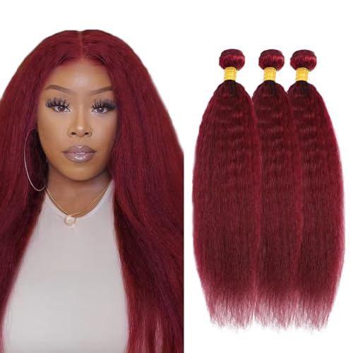 28 28 28 inch Red Human Hair Bundles Burgundy Yaki Straight Bundle 99J Kinky Straight Bundle Human Hair 99J Bundles
