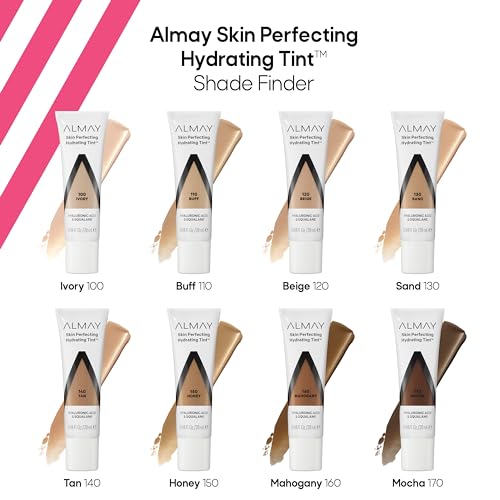 Almay Hydrating Liquid Foundation Tint, Lightweight with Light Coverage, Naturally Dewy Finish, Hypoallergenic, Dermatologist TestedFragrance Free, 130 Sand, 0.94 fl oz.