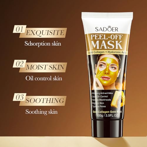 WEERSHUN Gold Peel-Off Mask, Peel Off Face Mask, Golden Exfoliating Mask, Gold Foil Peel Off Face Mask (1PCS)