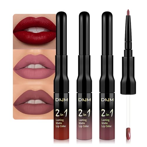 evpct 3-Piece Dark Red & Neutral Mauve & Red-Brown Lip Liner & Matte Liquid Lipstick Set (Pack of 1) – Longwear, Waterproof