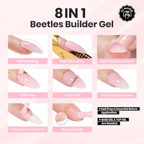 Beetles Builder Gel with Base & Top Coat - Clear, HEMA-Free, 3 Pcs (Variation B)