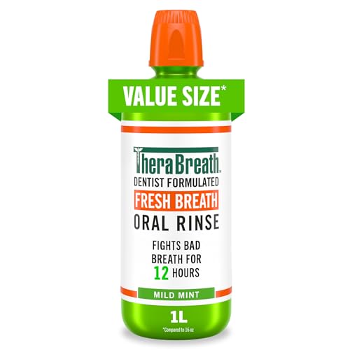 TheraBreath Fresh Breath Mouthwash 33.8 Fl Oz - Mild Mint, Alcohol-Free, ADA Accepted