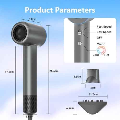 Hair Dryer, 160000 RPM High-Speed Ionic Hair Drye Portable Lightweight Blow Dryer with 500 Million Negative Ions, Hair Dryer with Magnetic Diffuser & Nozzle for Home and Travel