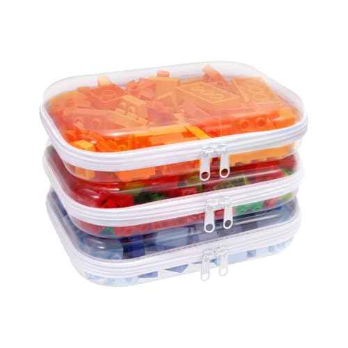 Clear Hard Plastic Zipper Case,Transparent Double Zippers Hard Pouch with 3pcs,Portable Travel Organizer Bin for Toy Storage