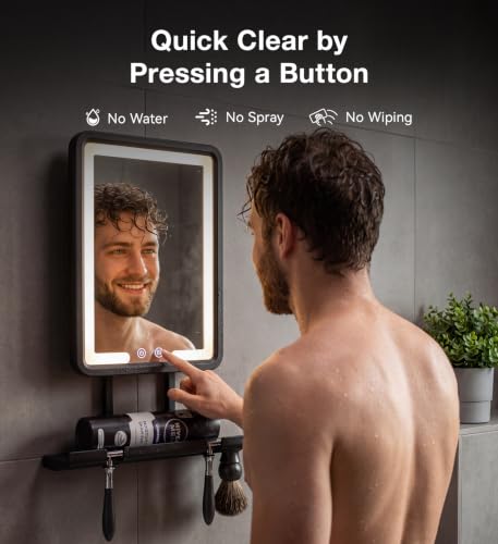 Electric Heated Shower Mirror with LED Light - Fogless Shaving